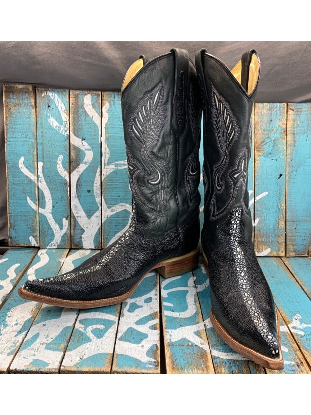 Arango Imitation Stingray/Leather Long Pointed Western Boots Mens Mex28/US9 EUC